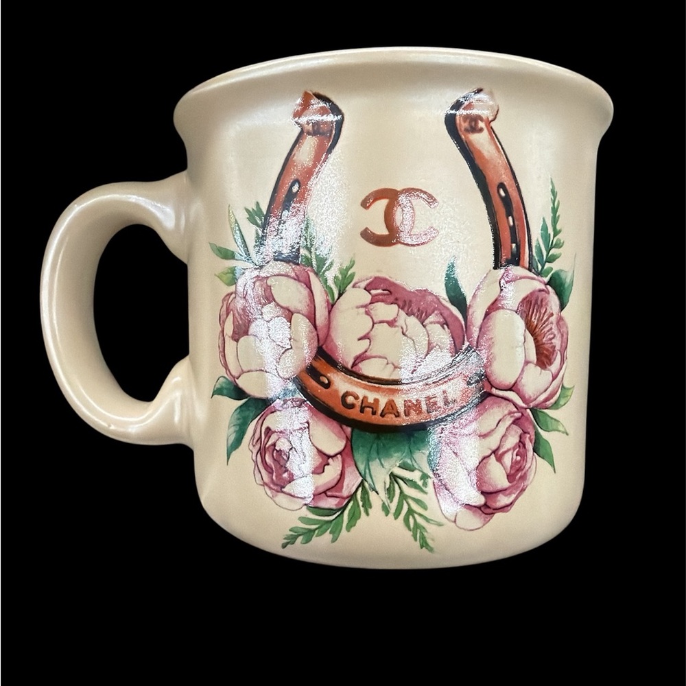 Chanel Horseshoe Cream Floral Mug, NWT
